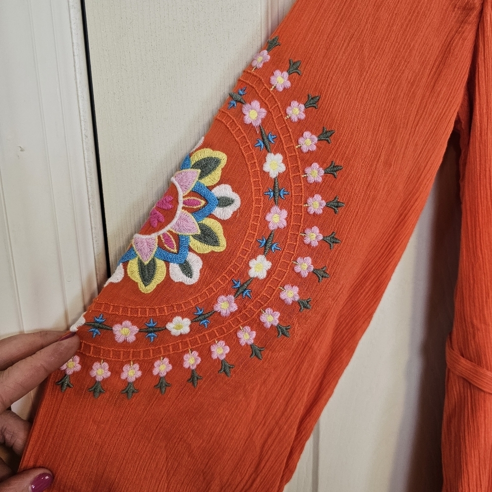 Boden Bohemian Floral Embroidered Cotton Gauzy Shift Dress SIZE 6L - Picture 7 of 9